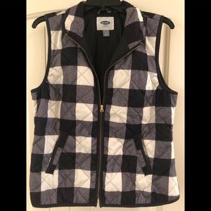 Plaid Black, White, Gray Quilted Vest